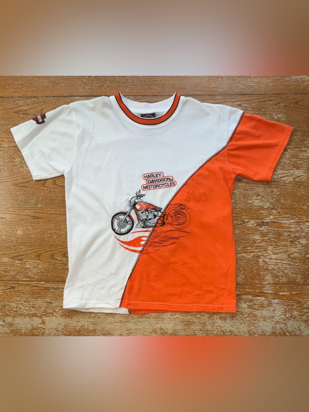 Harley Davidson Shirt Black Orange Biker Motorcycle Shirt Size Medium 12/14